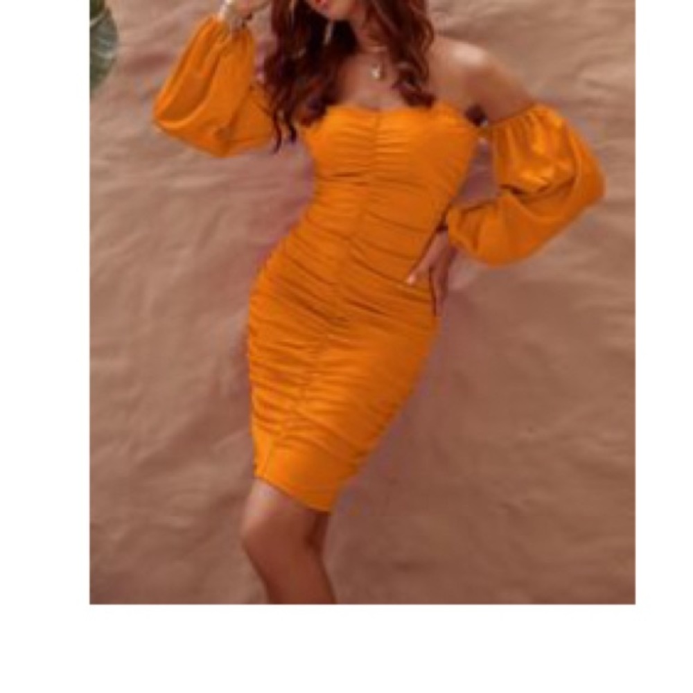 Orange off the shoulder dress